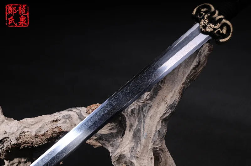 Free Shipping-Antique Chinese Sword Han Jian HandForged Folded Steel Blade Circle Lines Pattern Sharp For Collectible