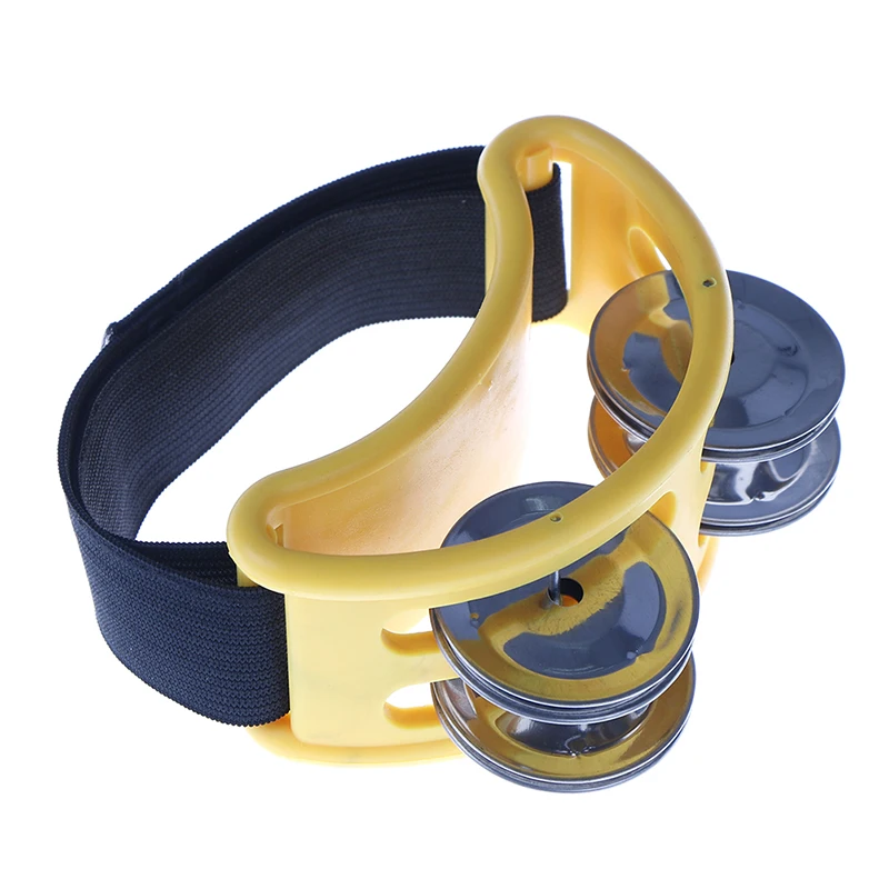 Цвет: желтый В форме полумесяца ножной Тамбурин металлический колокольчик ударный музыкальный инструмент коробка барабан спутником аксессуар - Цвет: Цвет: желтый