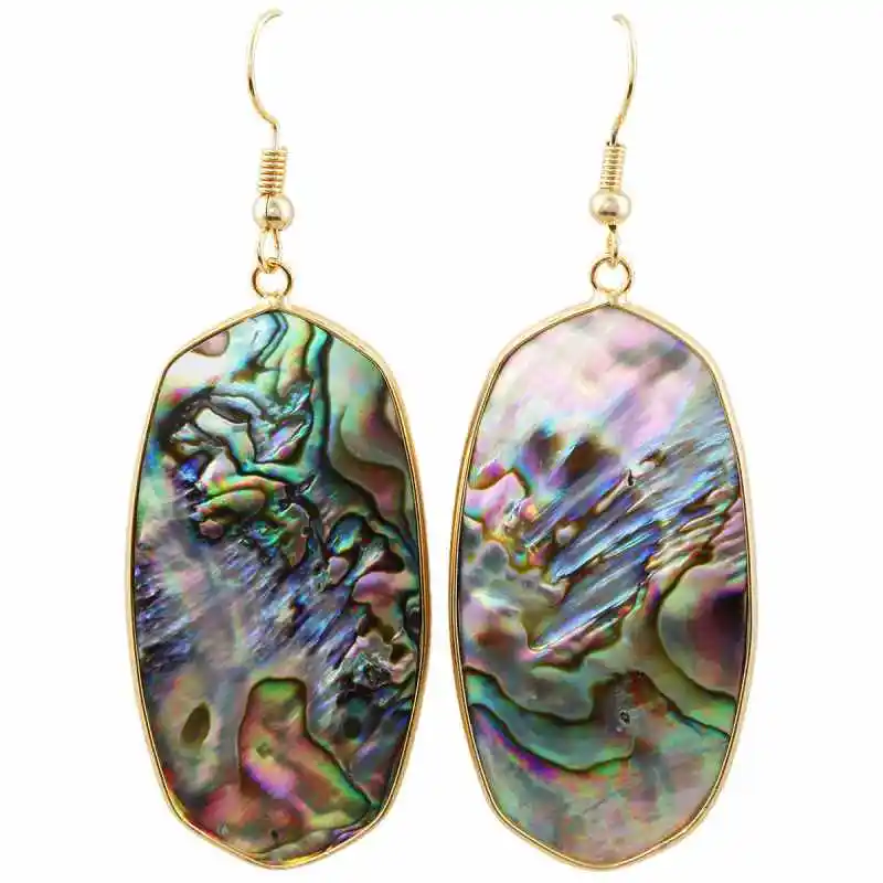 Abalone Shell TUMBEELLUWA женские каменные хрустальные висячие серьги Овальные, Исцеляющие чакры - Окраска металла: Abalone Shell