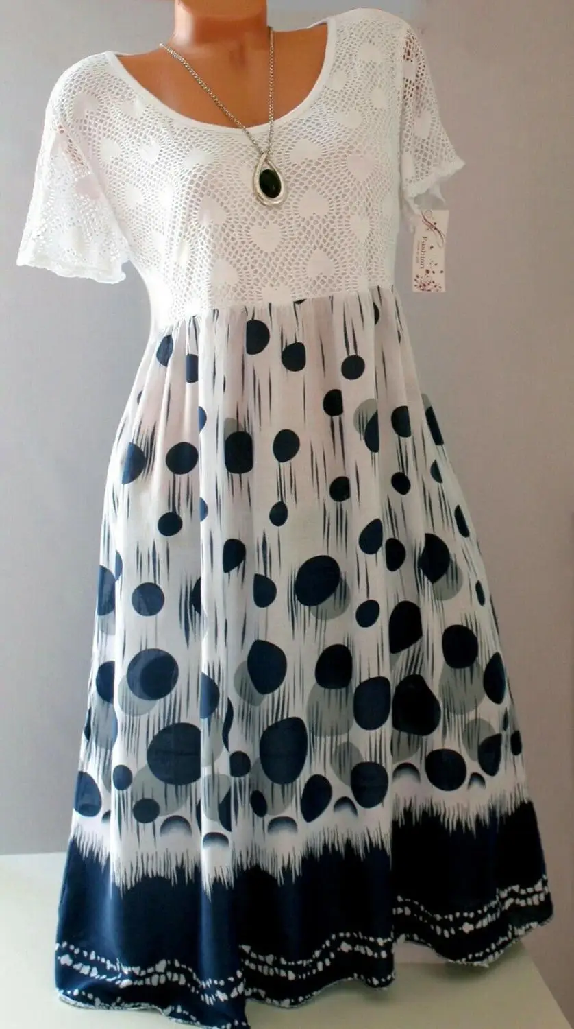 Женское платье большого размера лидер продаж лета 2019 кружевное ажурное с принтом