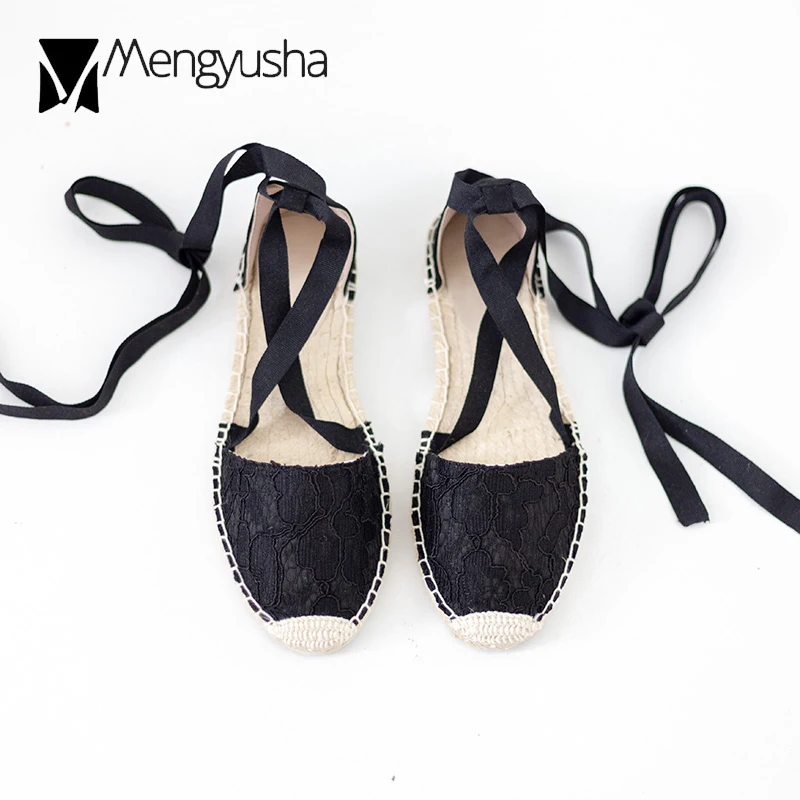 Рыбацкие сандалии с кружевной вышивкой женские вязаные соломенные эспадрильи