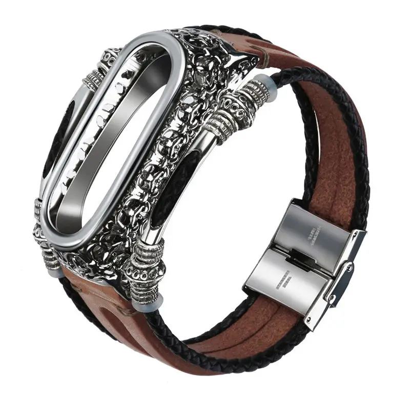 Rose Gold Ремешки для наручных часов сменные мужские t Кожаный ремешок+ металлический чехол для Xiaomi Mi 3 модные ретро мужские часы ремень подарки - Цвет ремешка: Rose Gold