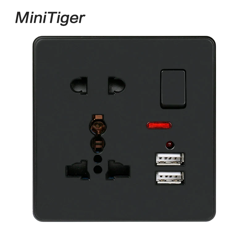 Черная настенная розетка Minitiger 13 А универсальная переключаемая с 5 отверстиями а