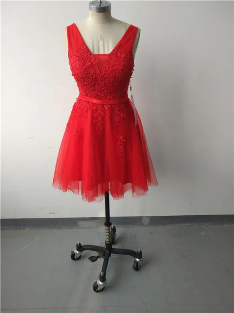 Недорогое Платье до 50$ А-силуэта длинное короткое платье с аппликацией Vestido de Festa без рукавов торжественное вечернее платье для вечеринки платье для выпускного вечера es - Цвет: red short