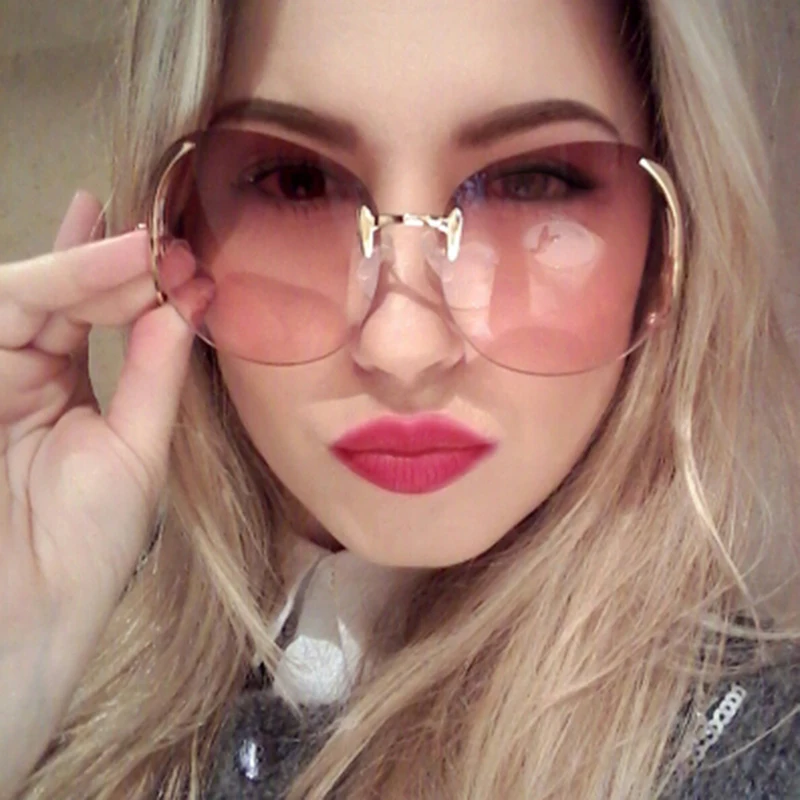 RBUDDY Sunglasses Women Oversize Brand Designer 2017 Big Size Female Clear Lens glasses Transparent Gradient Rimless Sunglasses|designer rimless