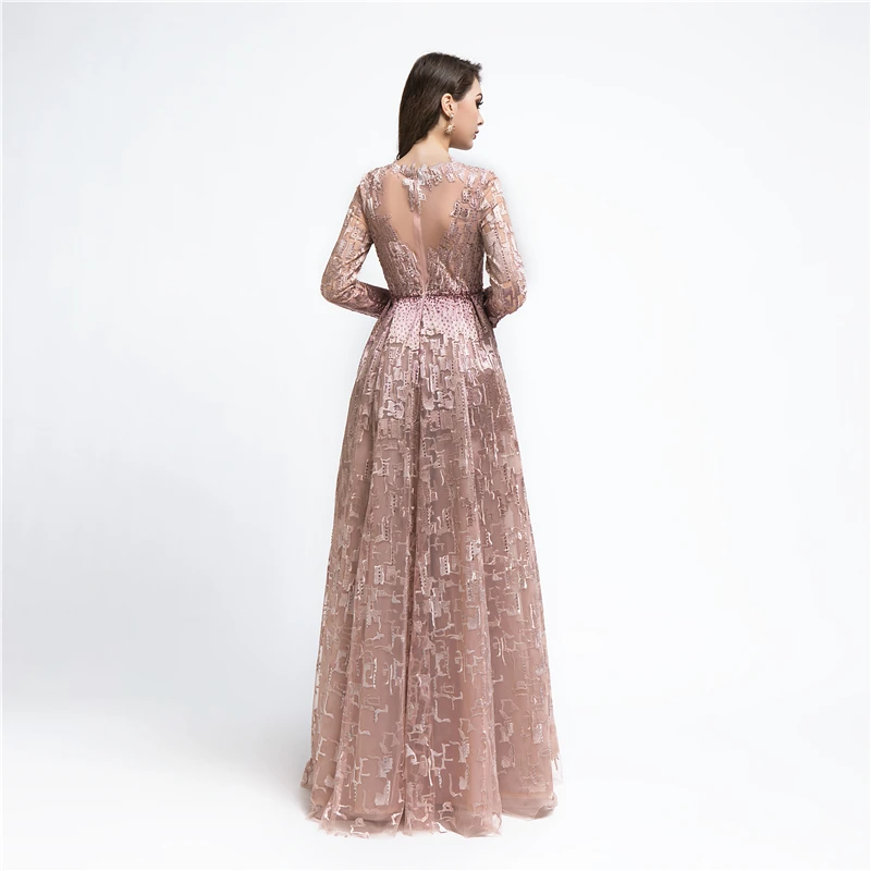 Robe De Soiree Роскошные вечерние платья с длинными рукавами, украшенные кристаллами, с круглым вырезом, длина до пола, женские вечерние платья WT5481
