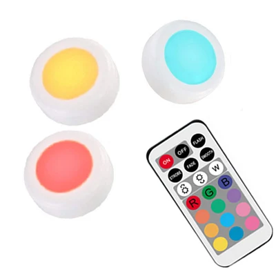 3 lamps 1 remote Регулируемая беспроводная RGB светодиодная подсветка под шкаф сенсорный и пульт дистанционного управления на батарейках светодиодный светильник шайба для гардероба кухни лестницы - Цвет: 3 lamps 1 remote