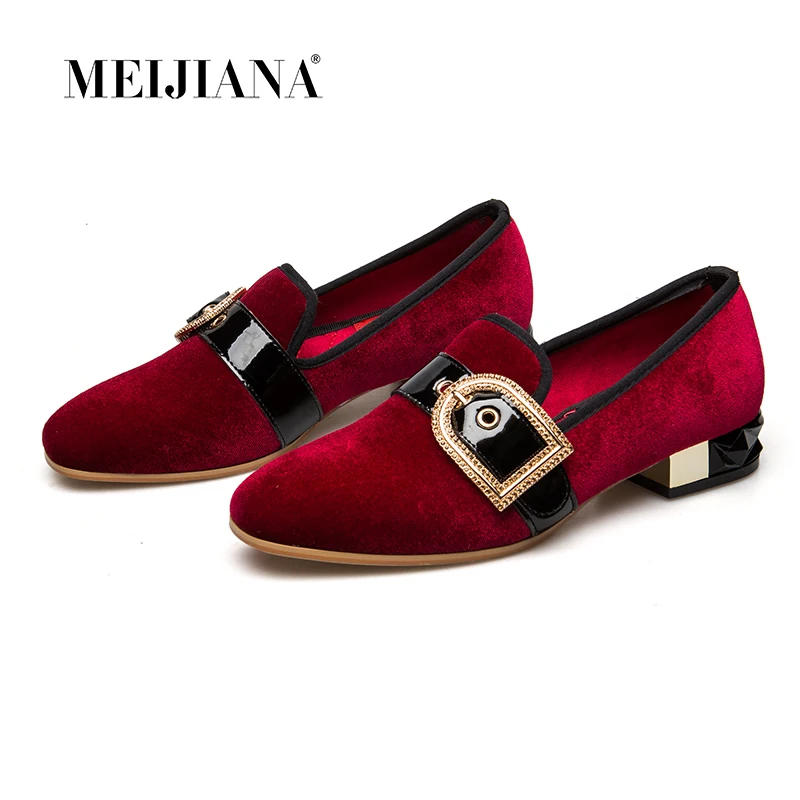 

MEIJIANA Women Genuine Leather Pumps Round Toe Low Heels Women Pumps Wedding With Buckle Handmade Comfort