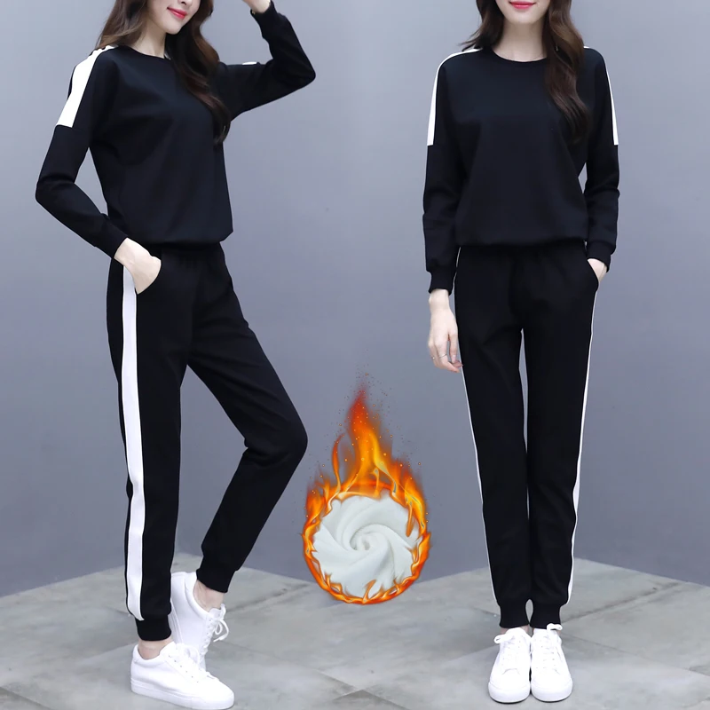 Черный комплект из 2 предметов спортивные костюмы женская одежда осенне зимняя
