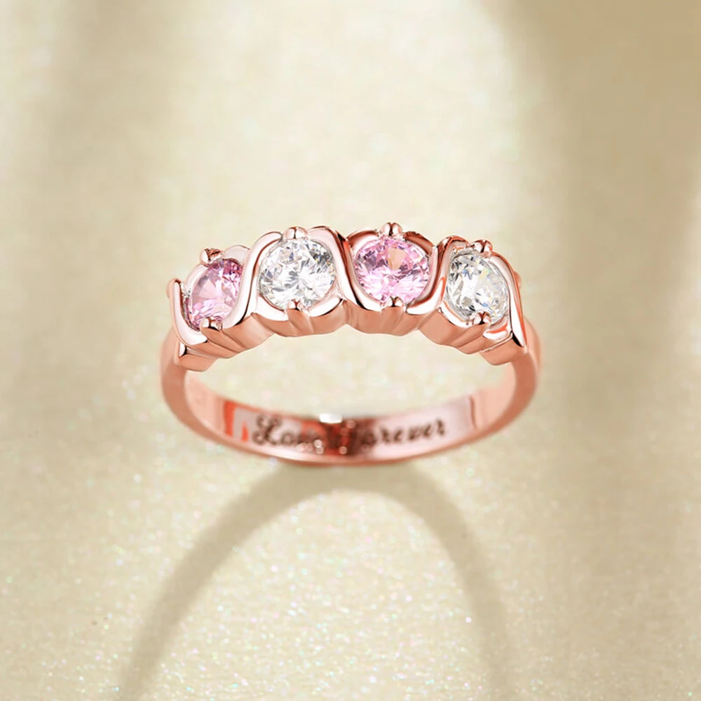 Sweey Dropshipping Personalaized Jewelry Engraving Name-Birthstones Ring 4 Birthstones Hugs and Kisses XoXo Gift for Mother |
