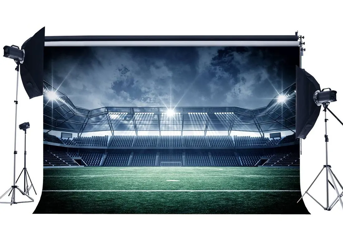 Фон для фотосъемки с изображением футбольного поля стадиона Сияющие сценические