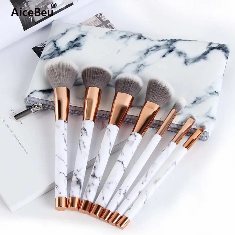 7pcs Brush with bag AiceBeu Мрамор классический Макияж Кисти мягкий набор кистей для макияжа кисть для пудры Красота Мрамор Make Up Инструменты с Чехол - Handle Color: 7pcs Brush with bag