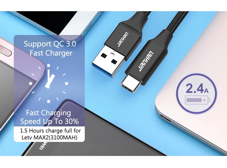 Кабель USB C type-C для samsung Galaxy S8 S9 2.4A Быстрая Зарядка телефона USB 3,0 type-C USB кабель для Oppo Find X Xiaomi