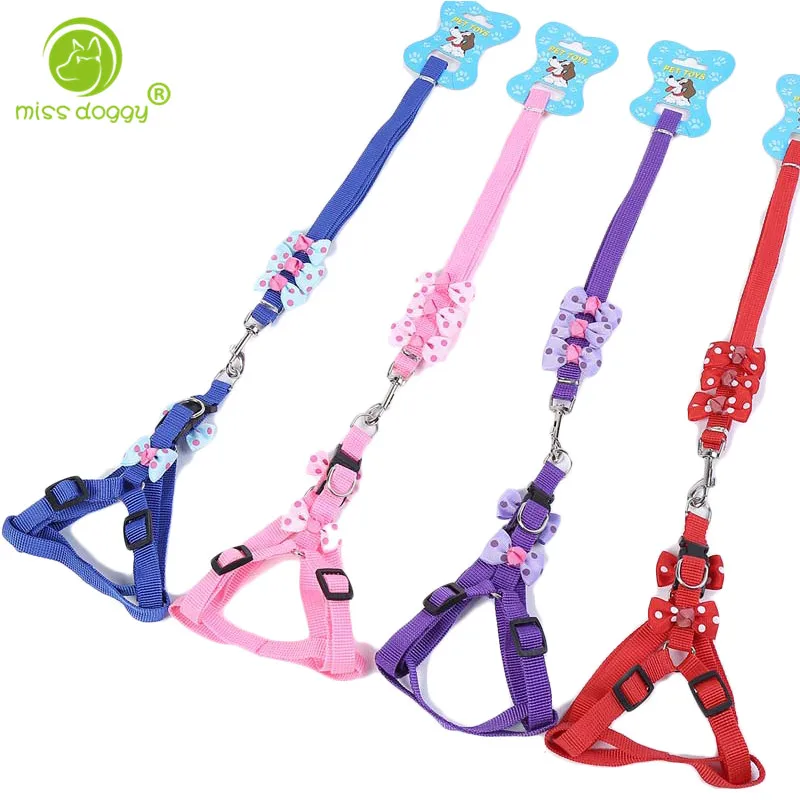 Милые с узором в горошек и бантом поводки для питомцев собак Классическая солидная цветная упряжь маленьких
