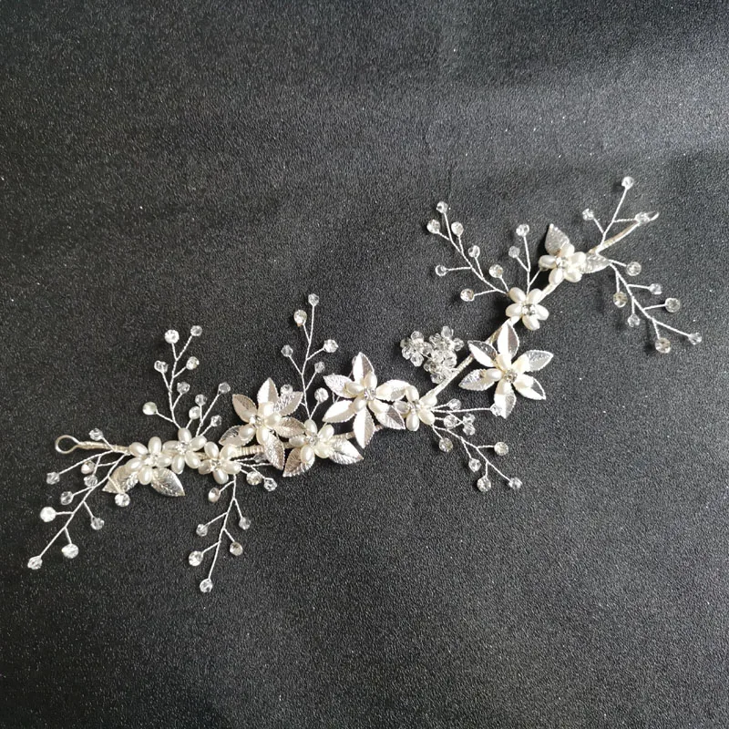 SLBRIDAL ручная работа серебряный цвет стразы кристалл жемчуг свадебные головные