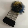 Black and Grey Модные помпоны из натурального Лисьего меха и норки, 15 см, шапочки Skullies Beanies для девочек, детские зимние теплые шапочки Skullies Beanies, новинка - Цвет: Black and Grey