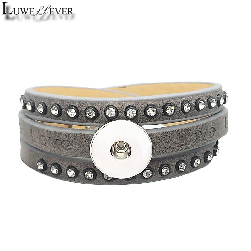 Женский и мужской браслет из ПУ кожи со сменными кристаллами|charm jewelry|18mm snaps18mm snap