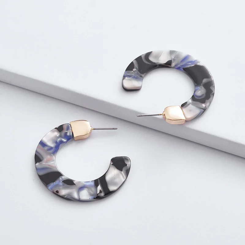 HUIDANG Fashion Simple Designs Mix Color Wide Acid Resin Acrylic Hoop Earrings for Women | Украшения и аксессуары