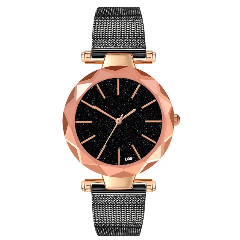 

2019 Fashion Women Watches New Magnetic Starry Sky Dial Roes Gold Round Quartz Wristwatch Stainless steel Strap Female Watch #c