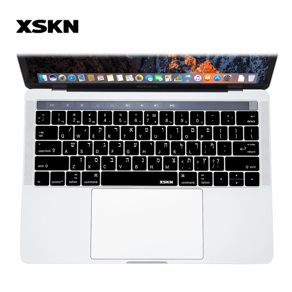 Чехол XSKN для клавиатуры на иврите сенсорной панели MacBook Pro 13 3 15 4 дюйма A1706 A1707 A2159