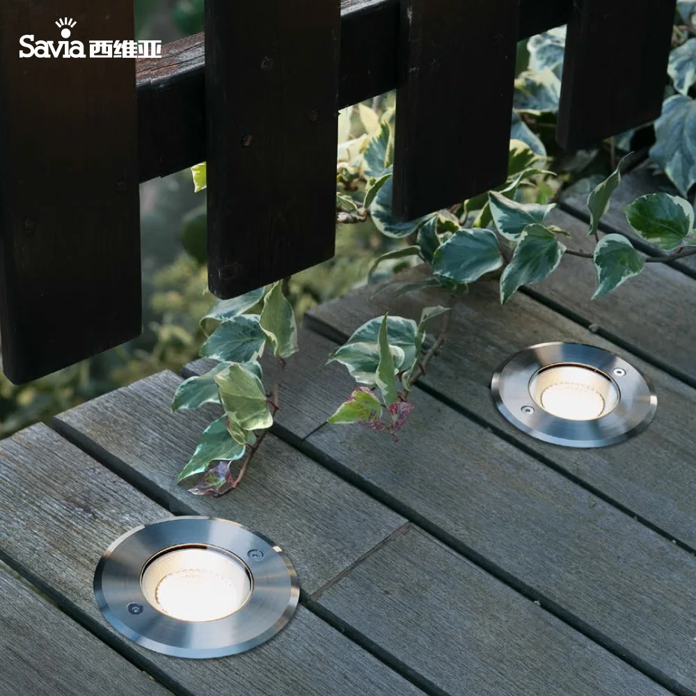

Savia 3W 12W 3000K COB LED Outdoor Recessed Lamp IP67 waterproof 316 Stainless steel aluminum and glass diffuser LED garden lamp