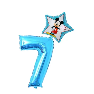 blue 7 32 дюйма розовый и голубой номер рисунок Фольга надувные шары Mickey воздушный шар "Минни" 1 2 3 4 5 6 7 8 9 лет Одежда для мальчиков и девочек День рождения украшения - Цвет: blue 7