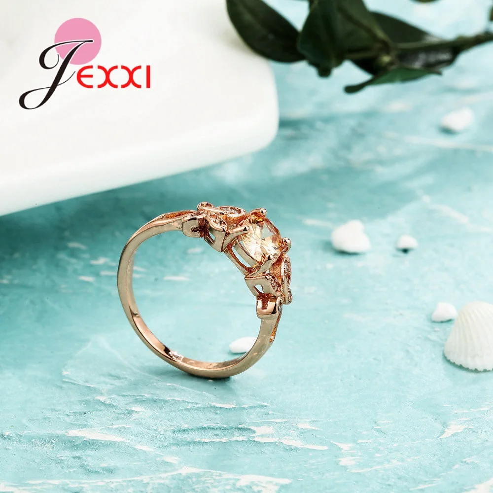 Luxury Special Charm Design Double Beautiful With Higher Quality Champagne Crystal Rose Gold Ring For Women As Love Gift | Украшения и