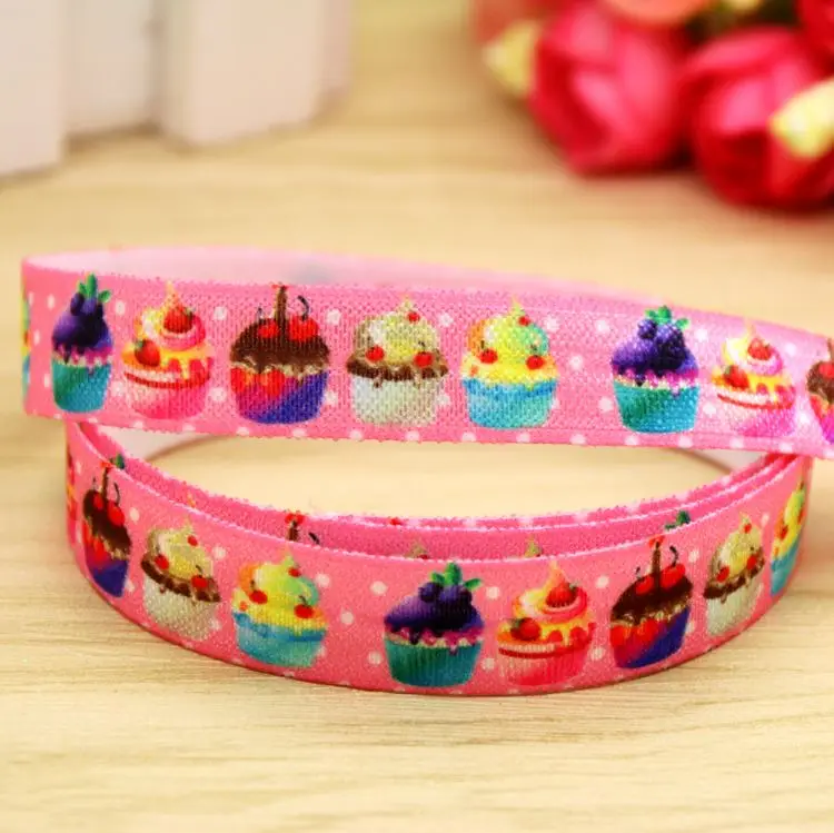 

5/8 ''Бесплатная доставка складной Эластичный FOE cupcake точка Печатный головной убор ободок diy украшения оптом OEM P5874