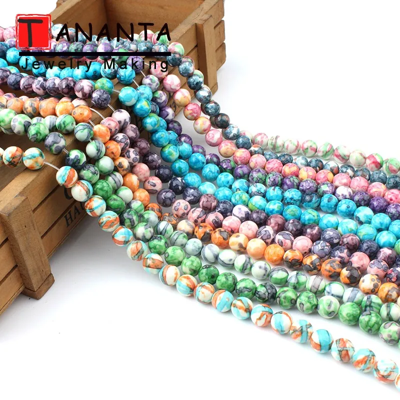 Красочные в горошек полоску с Радужный камень круглые бусины из натурального