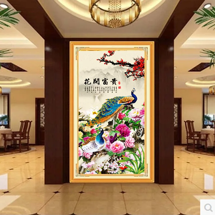 Набор для вышивания крестиком цветок пиона птица павлин свадебный подарок -