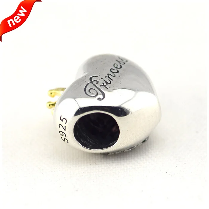 Подходит для Pandora Браслеты сердечными амулетами карт памяти с 14K Бог в виде короны