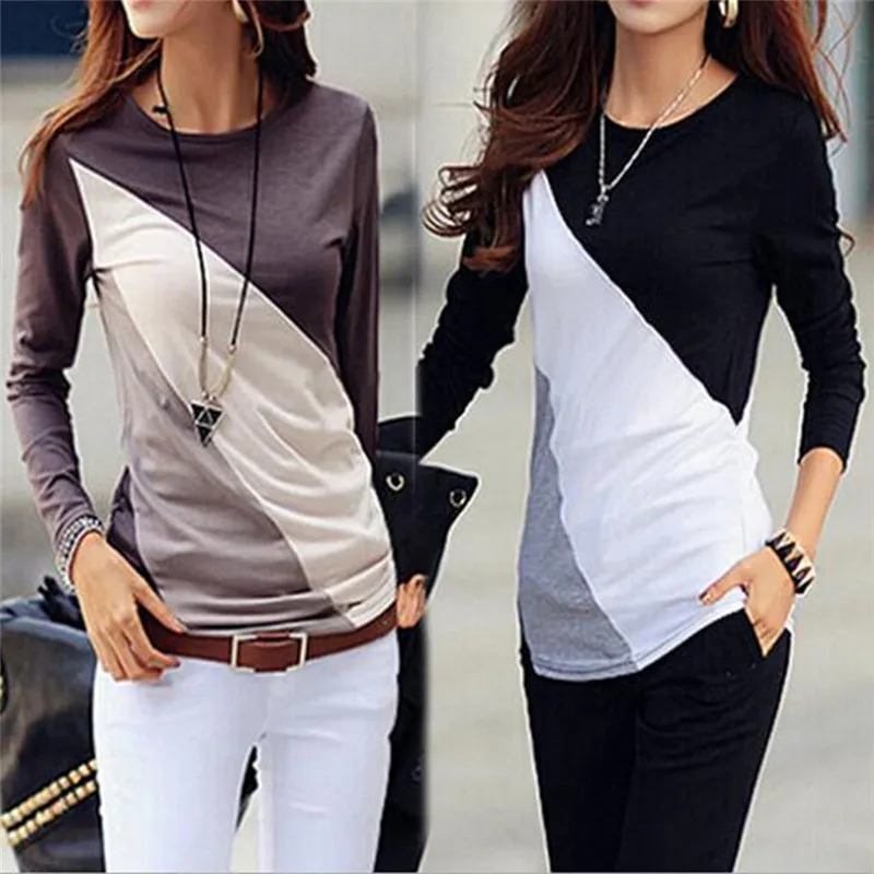 Новая женская футболка с длинным рукавом Ropa Femme Poleras Camisetas Mujer черный/коричневый