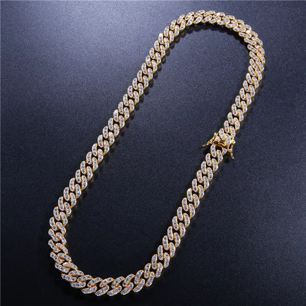 Gold Necklace Хип-хоп 8 мм AAA CZ Bling Iced Out кубического циркония браслет ожерелье из камней правильной геометрической формы теннис кубинская цепь браслеты мужские ювелирные изделия - Окраска металла: Gold Necklace