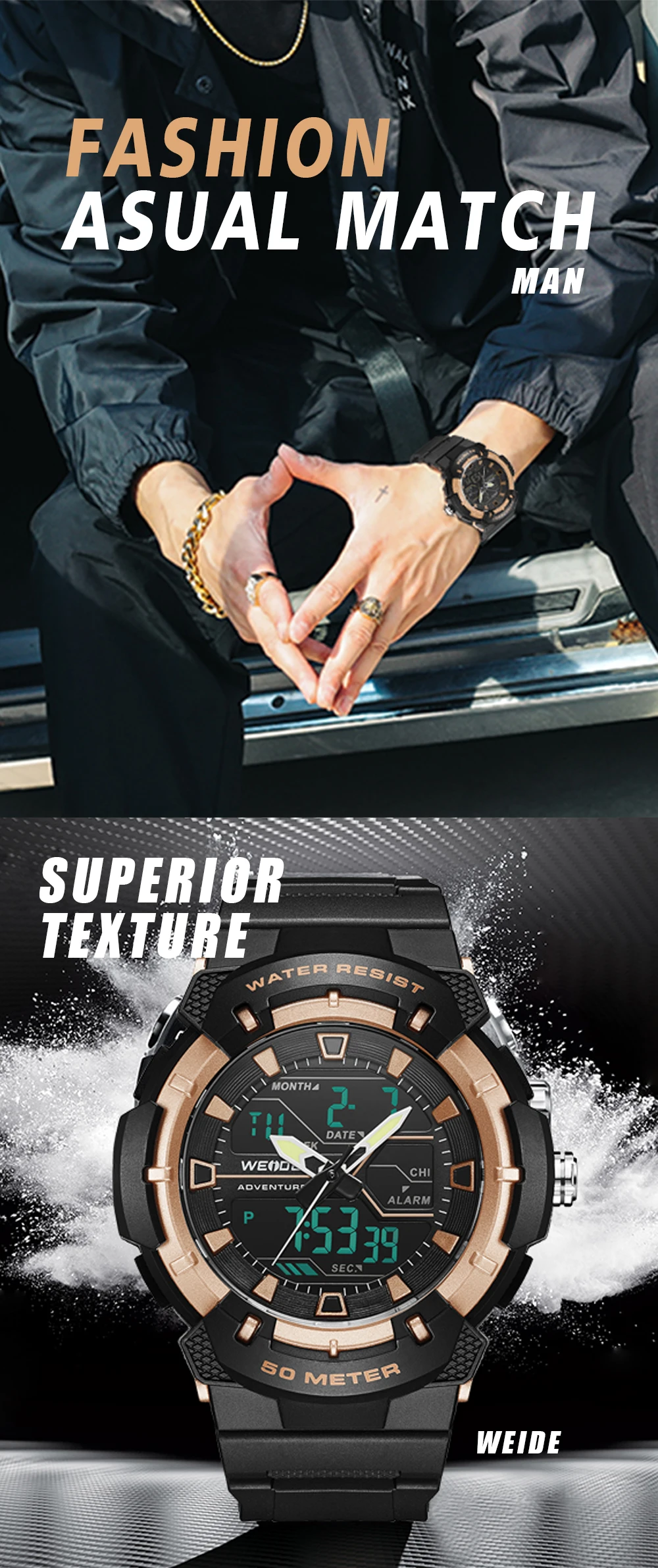 WEIDE военные мужские спортивные часы кварцевые часы мужские спортивные цифровые наручные часы армейские часы 50 метров Водонепроницаемость Eloj Hombre