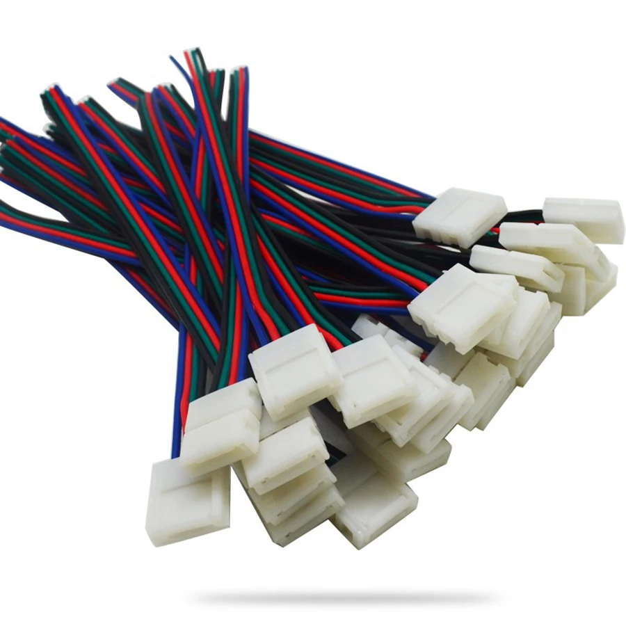 100 шт. аксессуары для подключения светодиодной ленты 10 мм 4pin RGB без пайки кабель печатной платы гибкий зажим светодиодный разъем для SMD 5050 3528 светодиодные ленты