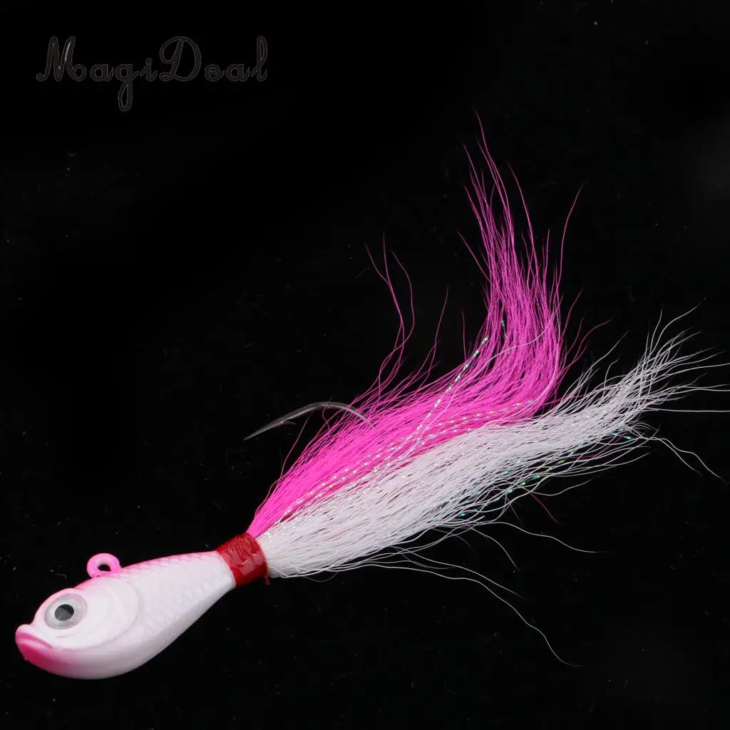 Pink White Bucktail Джиг, приманка для рыбалки, 3D глаза, морская пресноводная 42 г, приманка для серфинга, ловли окуня - Цвет: Pink White