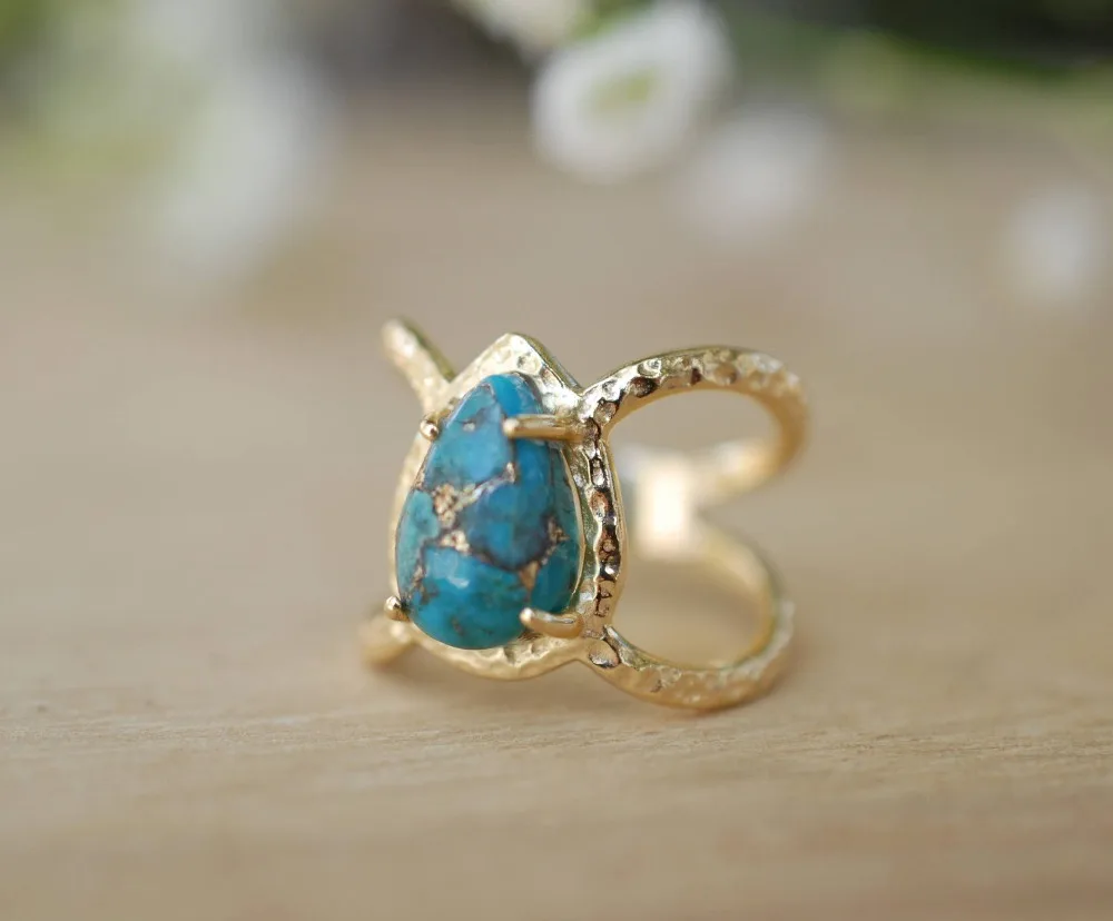 Boho женское кольцо с зеленым камнем, желтое золото, свадебные украшения, обещание на помолвку, кольца для женщин, милое большое кольцо-капля