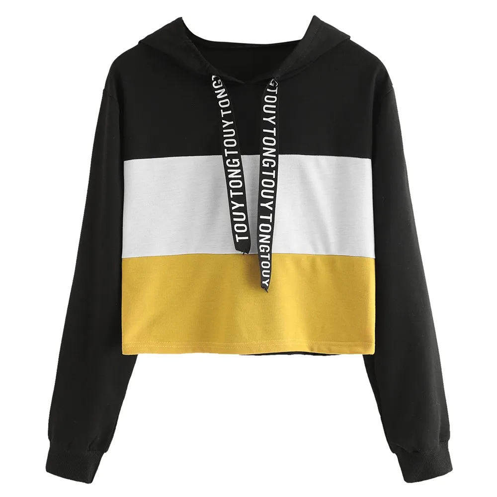 CHAMSGEND Women's Sweatshirts Long Sleeve Hoodies Letter Print Autumn Tape Drawstring streetwear Colorblock Sweatshirt F720 | Женская