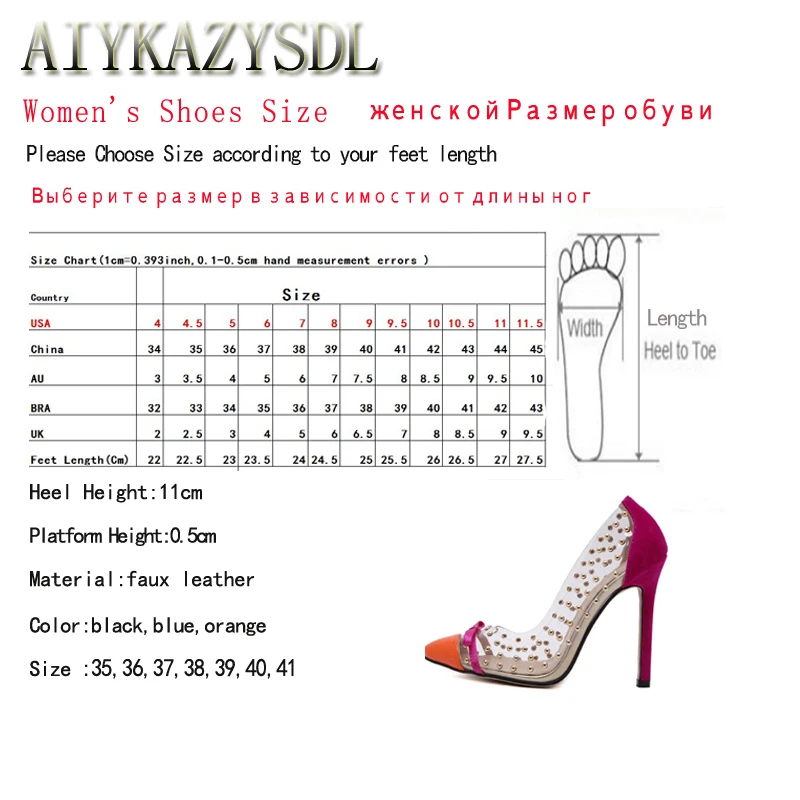 Женские туфли лодочки AIYKAZYSDL размера плюс 41 прозрачные из ПВХ с заклепками и