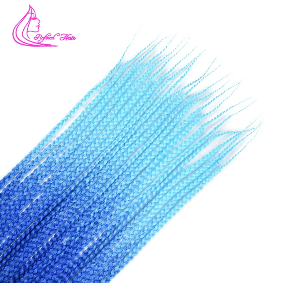 Рафинированный черный синий светло плетение Парик Косы 24 дюймов Омбре