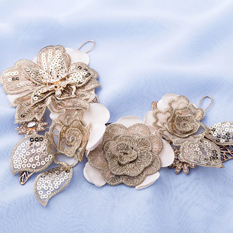 Женский кружевной обруч для волос SLBRIDAL тиара с золотыми листьями и цветами