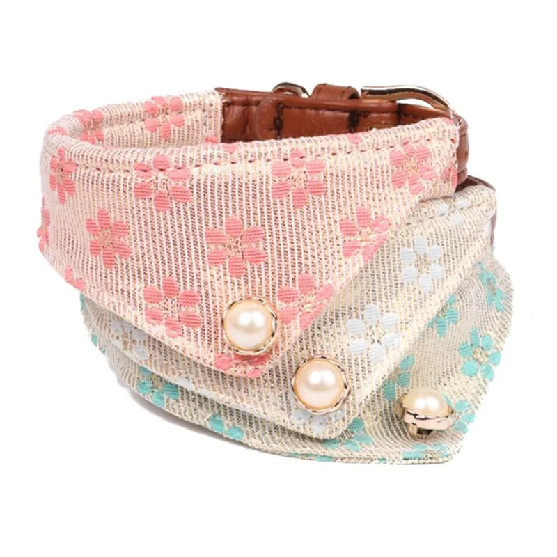 New Cute PU Leather Fabric Print Floral Pet Bandanna Bib Neckerchief Scarf Cat Collar Neck Strap Leash Rope For Dogs Cats | Дом и сад