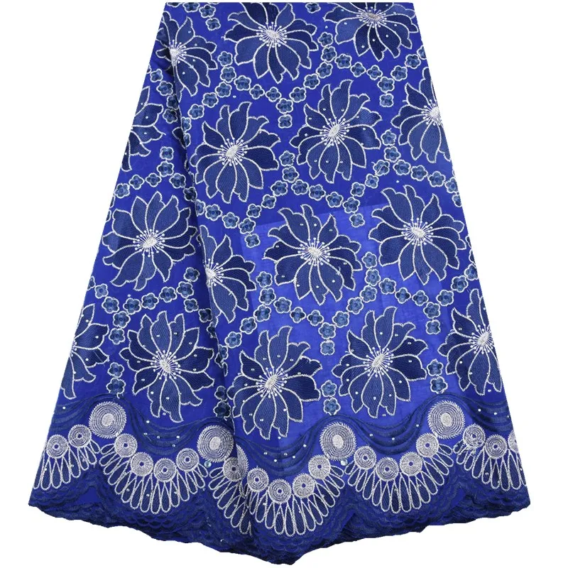 

Blue Swiss Voile Lace In Switzerland High Quality Embroidery African Dry Cotton Lace Fabric For Nigerian Man Lace Fabric S1558