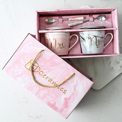 Mr and Mrs C Gift Роскошная розовая Золотая керамическая мраморная кофейная кружка Mr Mrs, чашка для свадебных пар, подарки для влюбленных, кружка фарфоровая, молочный чай, чашка для завтрака - Цвет: Mr and Mrs C Gift