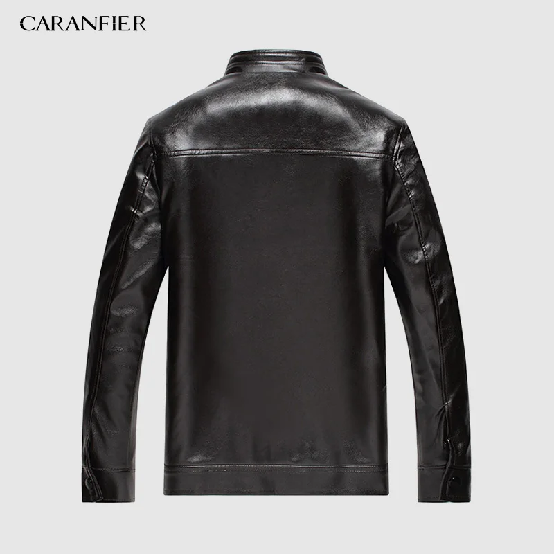 CARANFIER, новинка, мужские Куртки из искусственной кожи, мотоциклетные пальто, верхняя одежда со стоячим воротником, приталенное мужское кожаное пальто, брендовая одежда, M-5XL