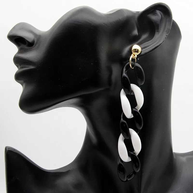 

FishSheep 2018 New Fashion Acrylic Round Circle Drop Earrings For Women Statement Geometric Oval Link Chain Tassel Long Earrings
