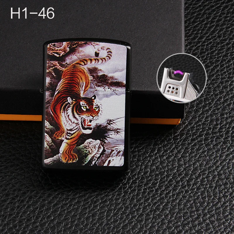 Tiger Высокое качество самая дешевая дуговая Зажигалка Ветрозащитная USB Электронная Зажигалка Череп дешевая перезаряжаемая Зажигалка беспламенная подарочная коробка - Цвет: Tiger