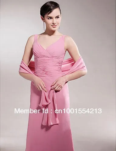 ELEGANT Long Evening Dresses For Cheap Pink Trumpet/Mermaid V-neck Chiffon Mother of the Bride Dress With A Wrap 00049607 | Свадьбы и