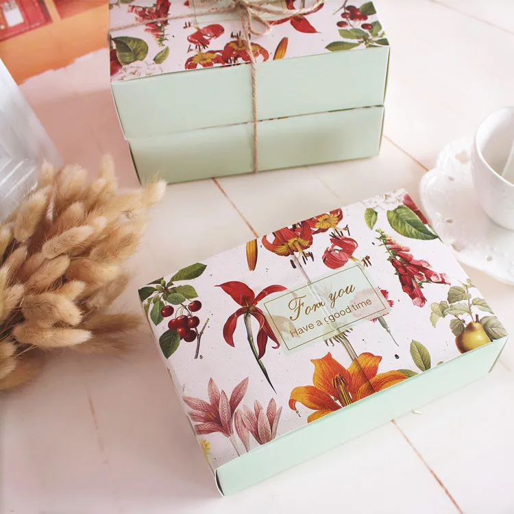 

Green flower decoration bakery package box cookie dessert gift boxes party gifts packing supply favors