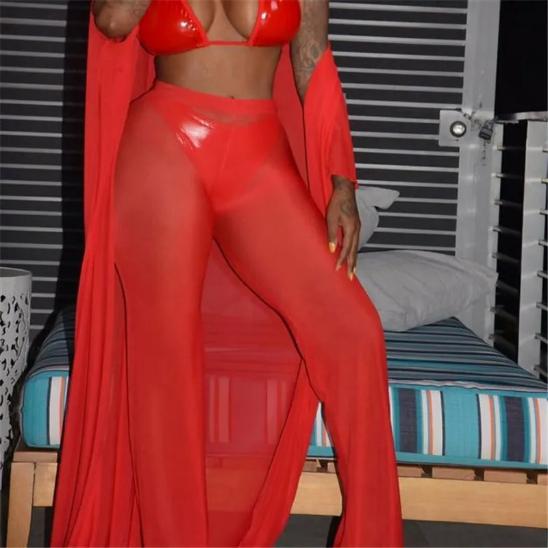 Сексуальные однотонные женские пляжные прозрачные сетчатые брюки с оборками и